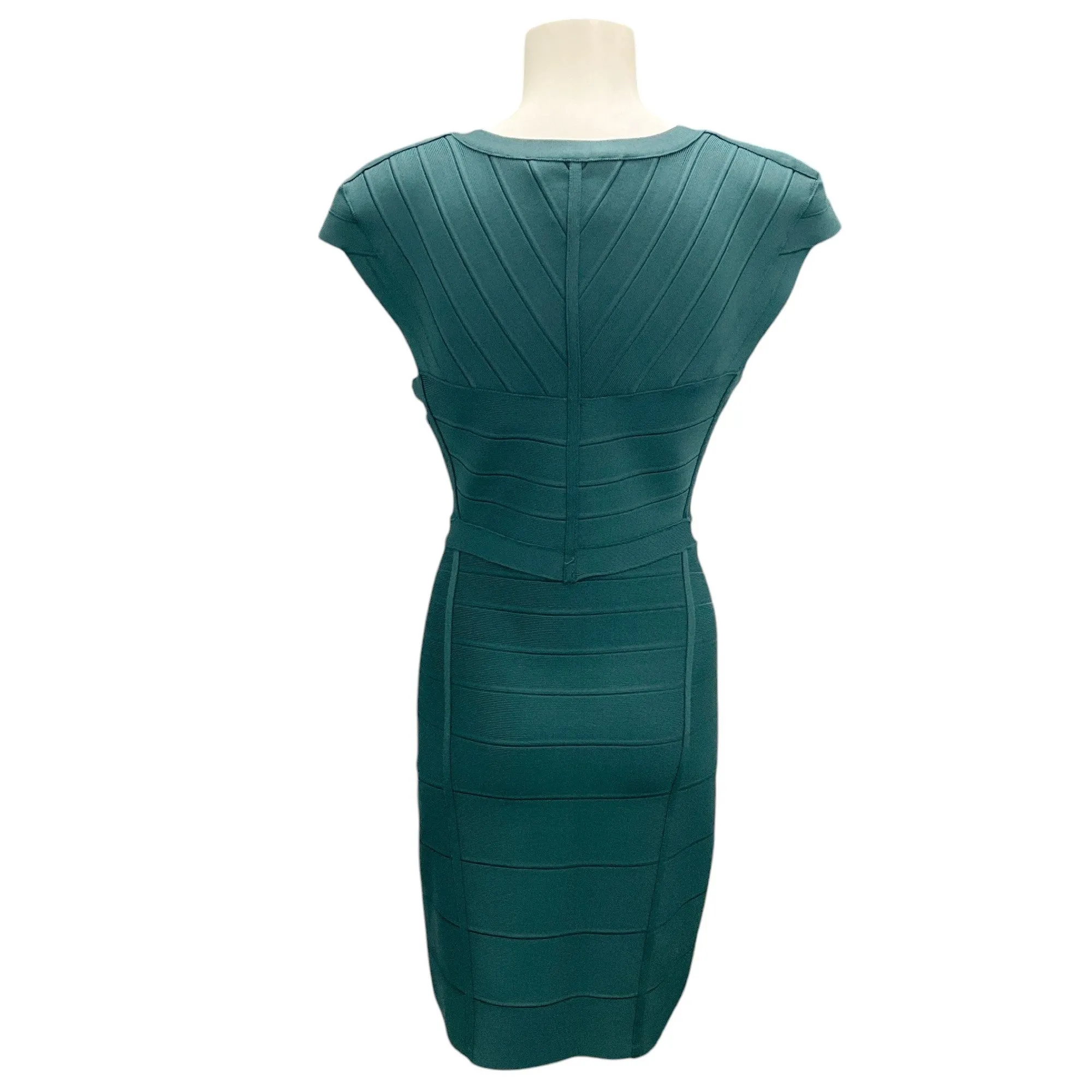 Herve Leger Dark Teal Zip Front Bandage Dress