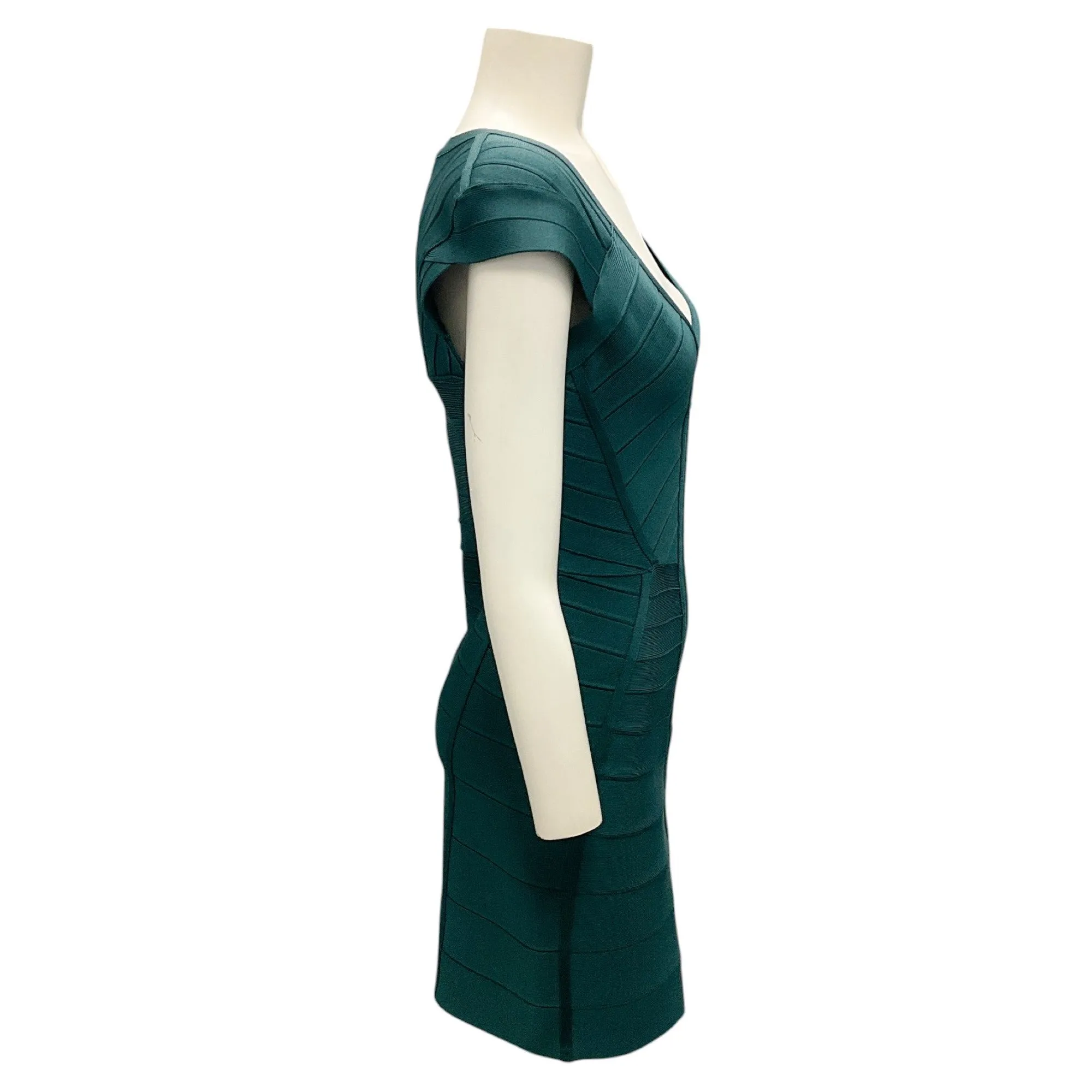 Herve Leger Dark Teal Zip Front Bandage Dress