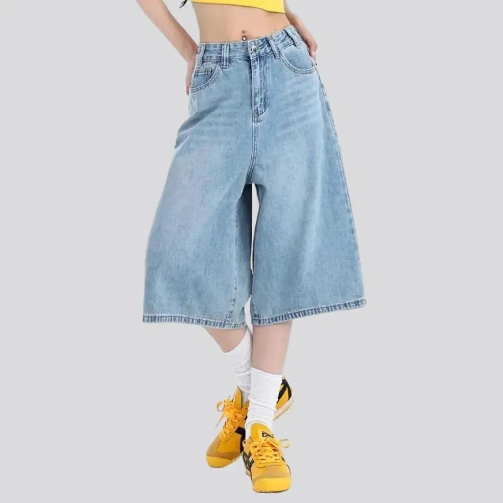 High-waist light-wash denim shorts for women