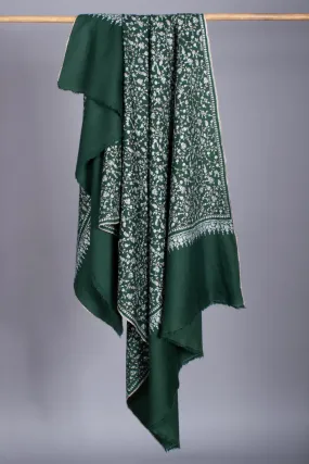 Hunter Green Sozni Jaal Embroidered Pashmina - HAMILTON