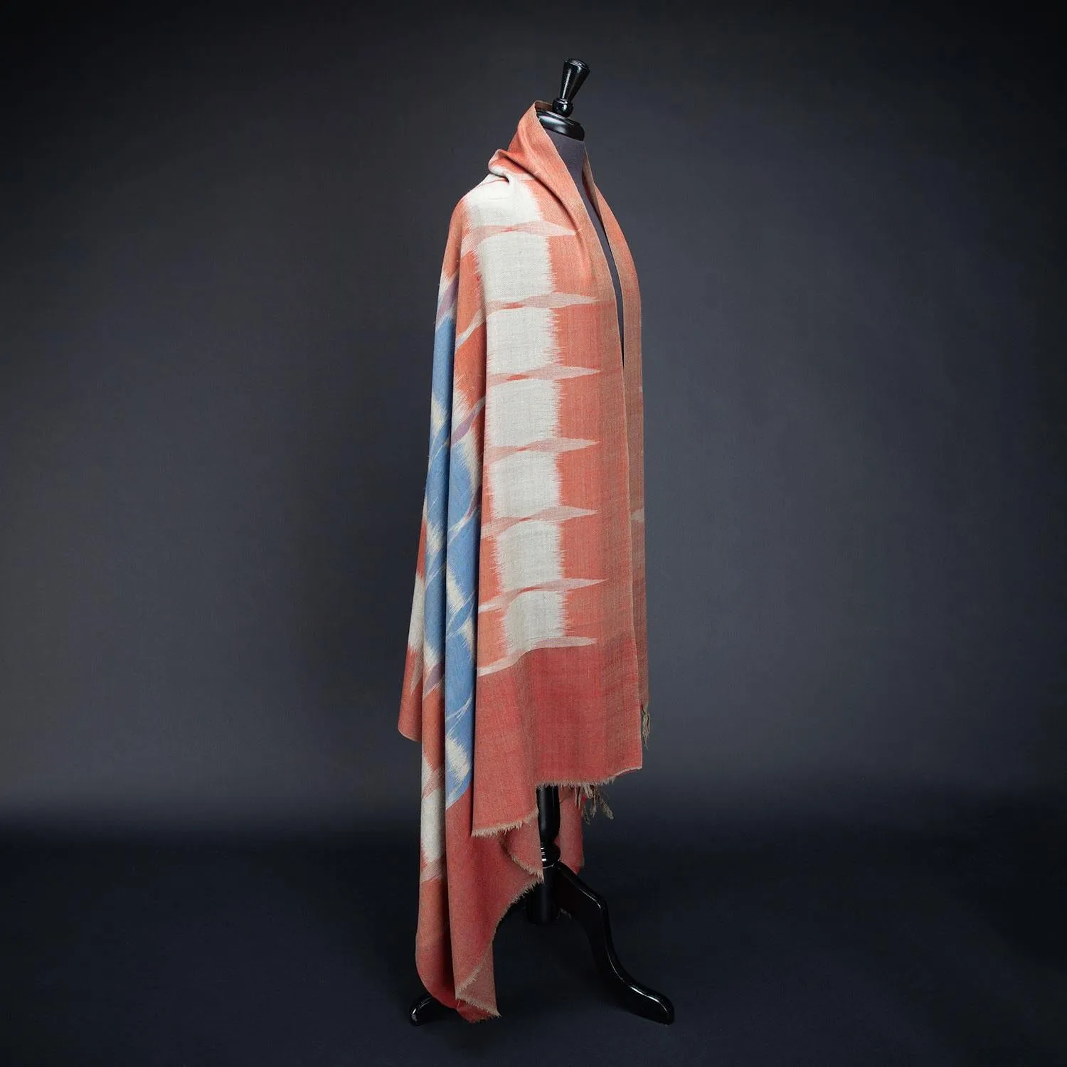 Ikat Pashmina Shawl Burnt Orange & Blue