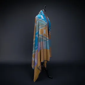 Ikat Pashmina Shawl Dark Turquoise & Copper