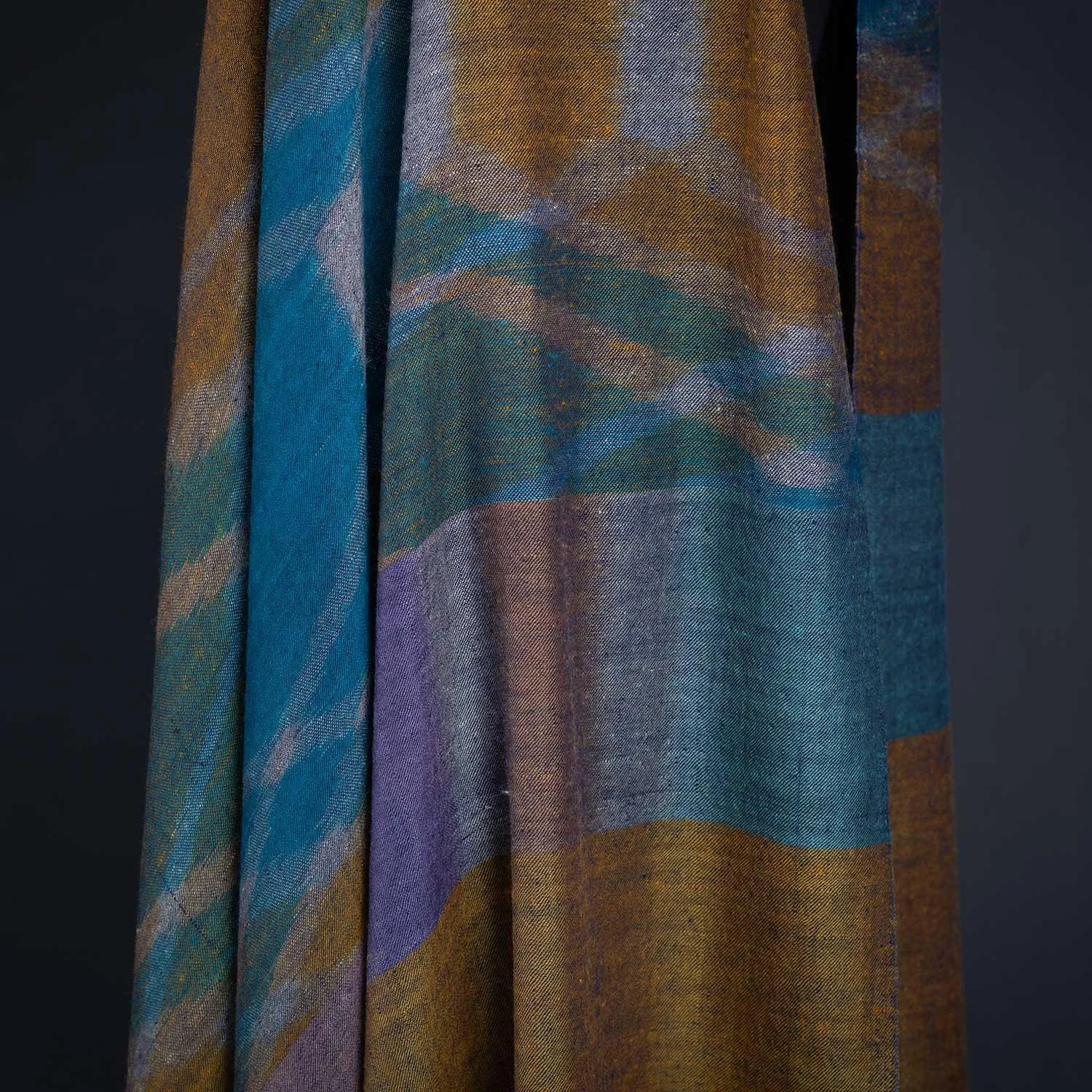 Ikat Pashmina Shawl Dark Turquoise & Copper