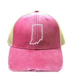 Indiana Hat - Distressed Snapback Trucker Hat - Indiana State Outline - Many Colors Available