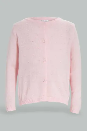 Infant Girls Pink Solid Knit Cardigan