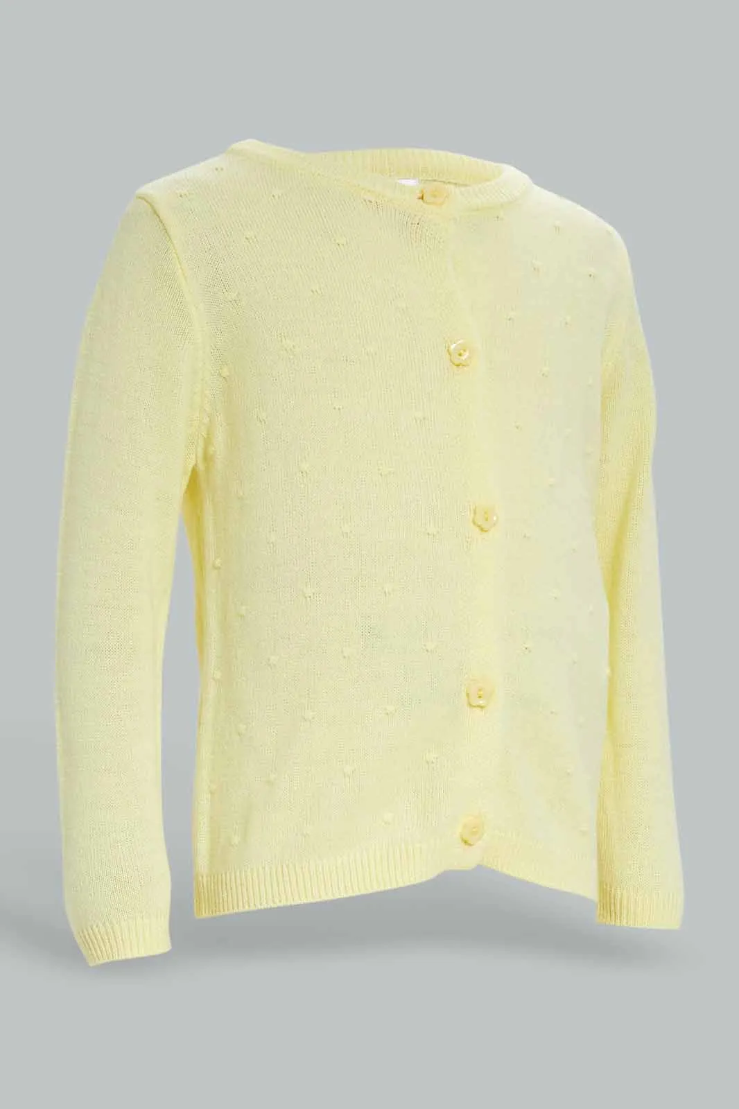 Infant Girls Yellow Solid Knit Cardigan