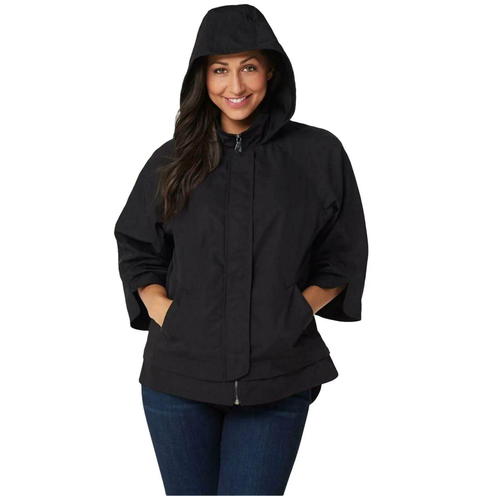 Isaac Mizrahi Live! Women's SOHO 3/4 Sleeve Hooded Rain Jacket