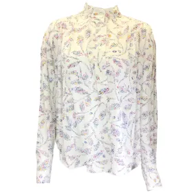 Isabel Marant Etoile White Multi Berangere Print Long Sleeved Crepe Top in Ecru