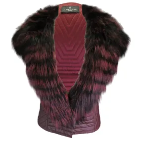 J. Mendel Burgundy Fox Fur Trimmed Quilted Leather Vest