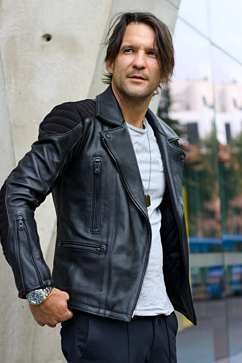 JARED Leather Jacket - Classic Biker Style in Thick Buffalo Leather - Triple Black