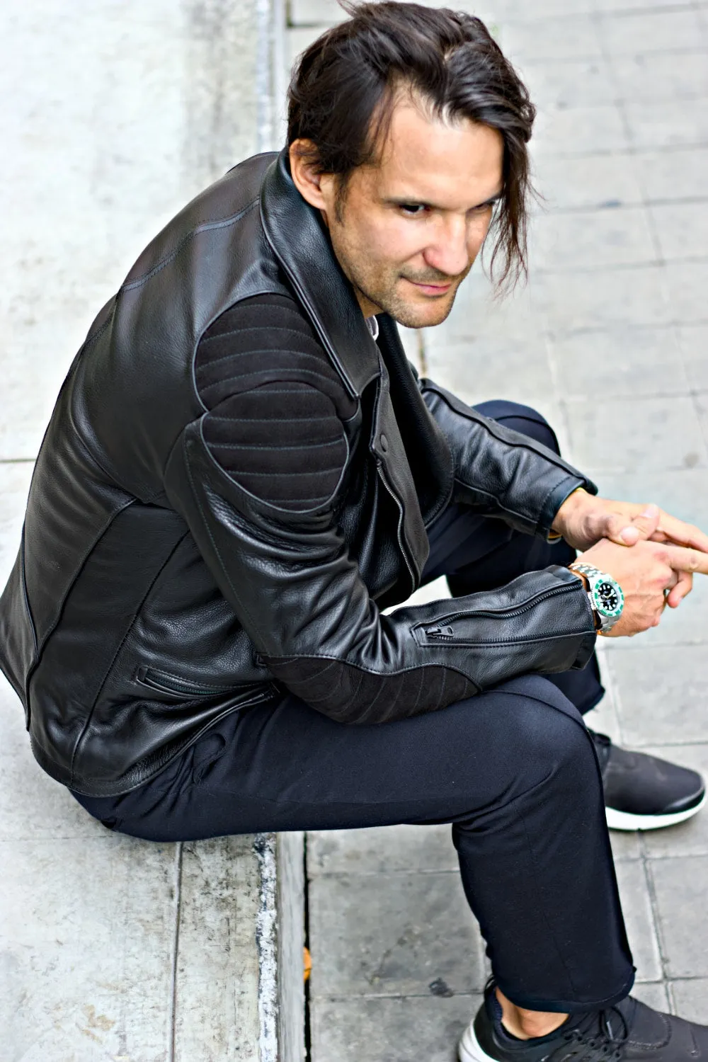 JARED Leather Jacket - Classic Biker Style in Thick Buffalo Leather - Triple Black