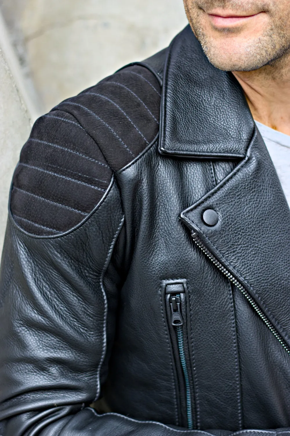 JARED Leather Jacket - Classic Biker Style in Thick Buffalo Leather - Triple Black