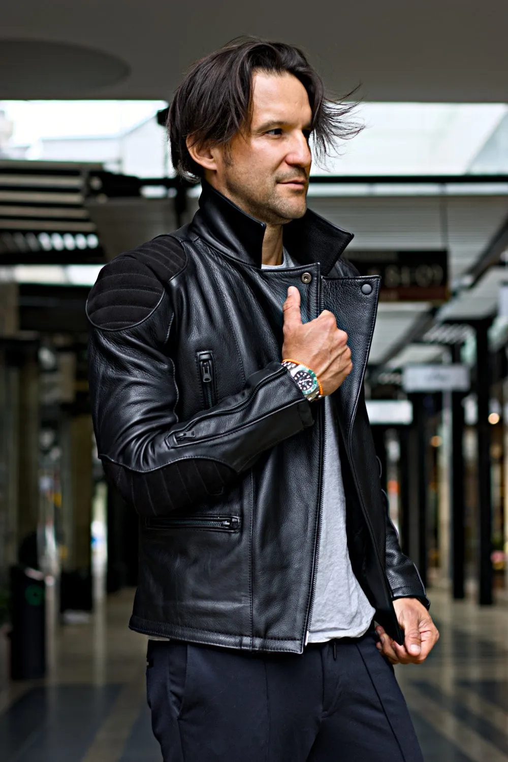 JARED Leather Jacket - Classic Biker Style in Thick Buffalo Leather - Triple Black