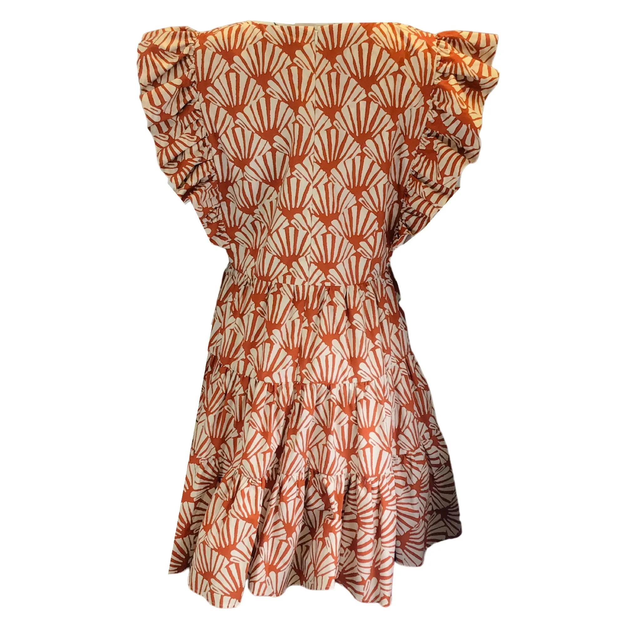 La DoubleJ Orange / Ivory Ventaglio Print Cotton Poplin Honeybun Dress