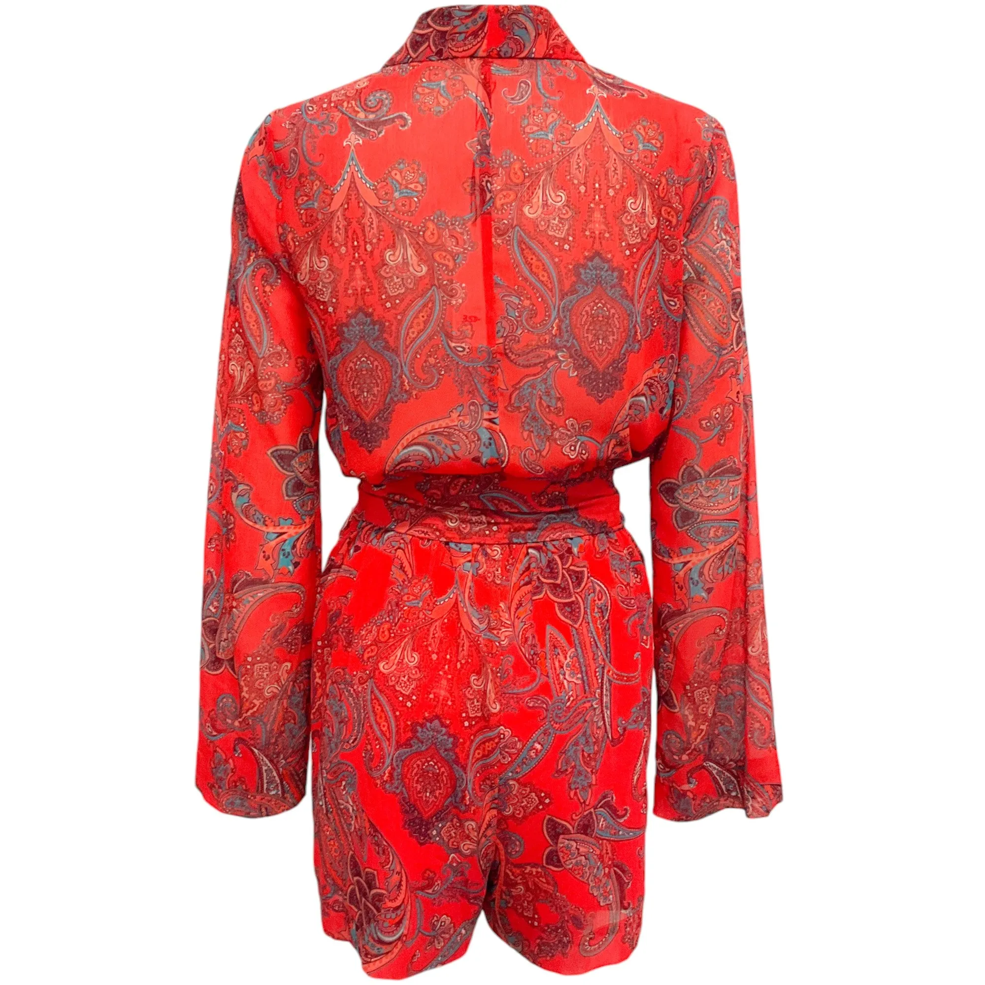 L'Agence Fire Red Multi Arabell Large Paisley Tie Waist Romper