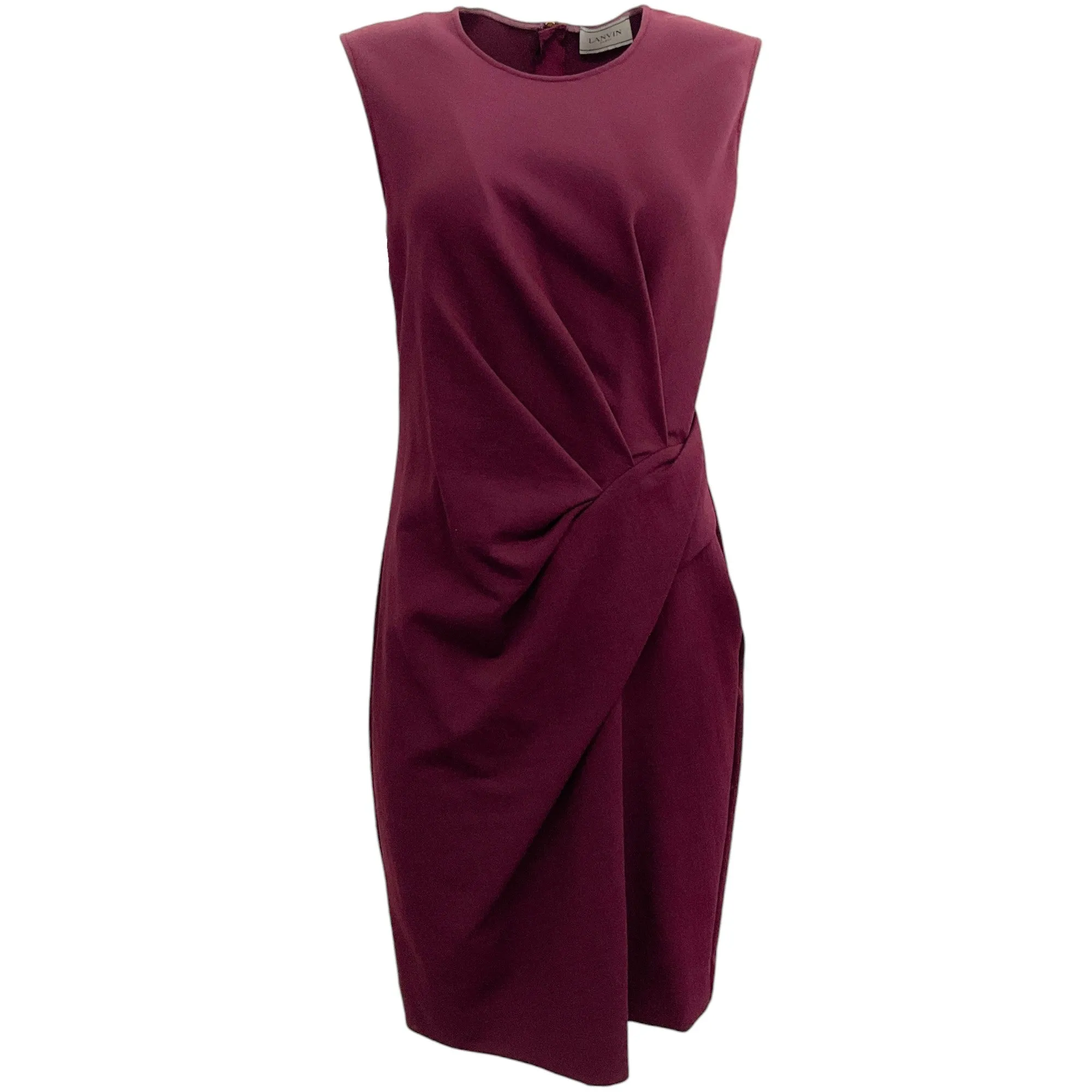 Lanvin Burgundy Sleeveless Ruched Dress