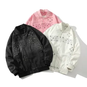 Letter Embroidery Button Decor Jacket