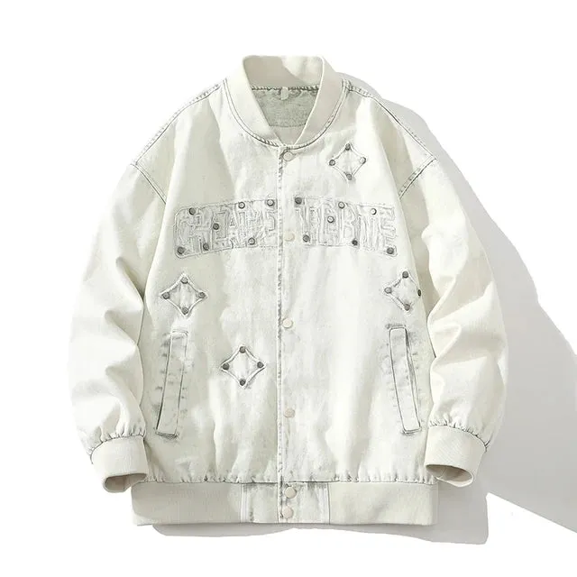 Letter Embroidery Button Decor Jacket