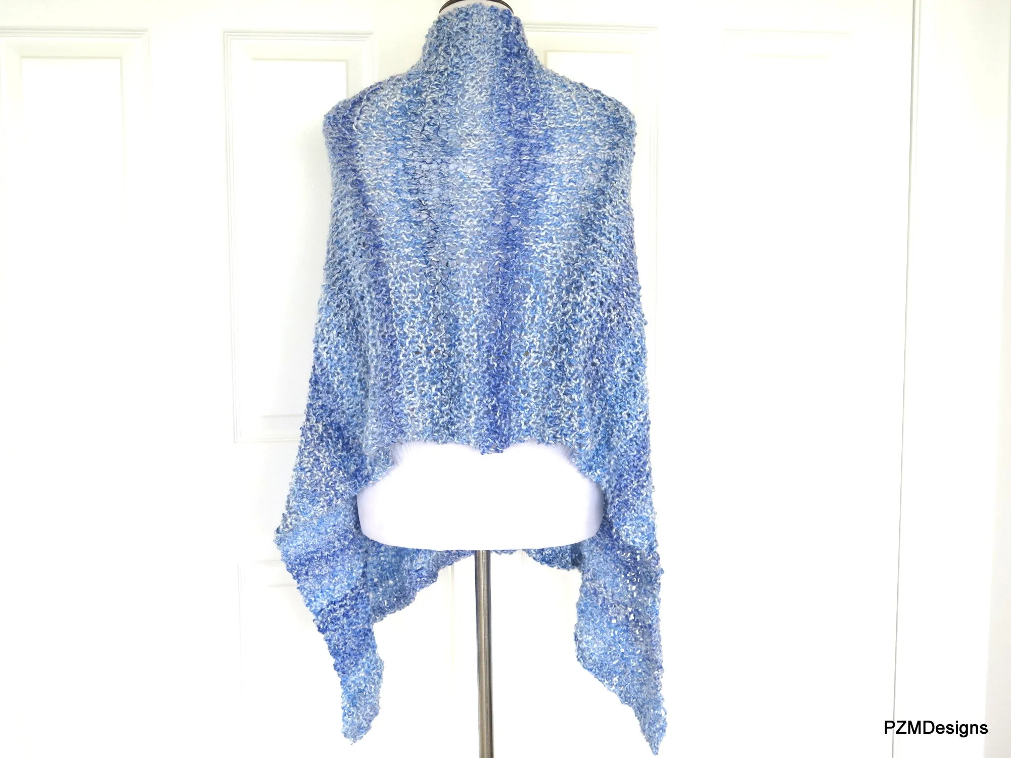 Light Blue Shawl, Extra Large Hand Knit Prayer Shawl