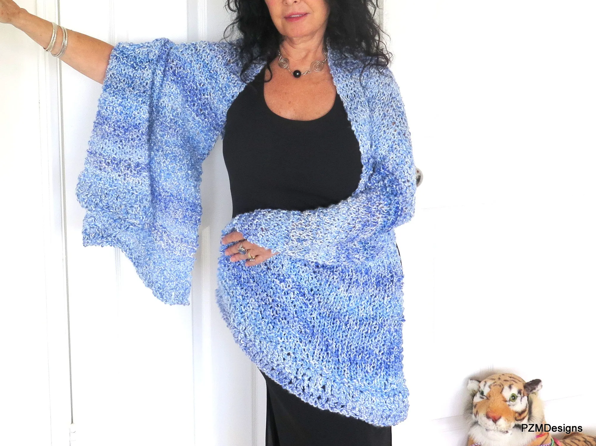 Light Blue Shawl, Extra Large Hand Knit Prayer Shawl