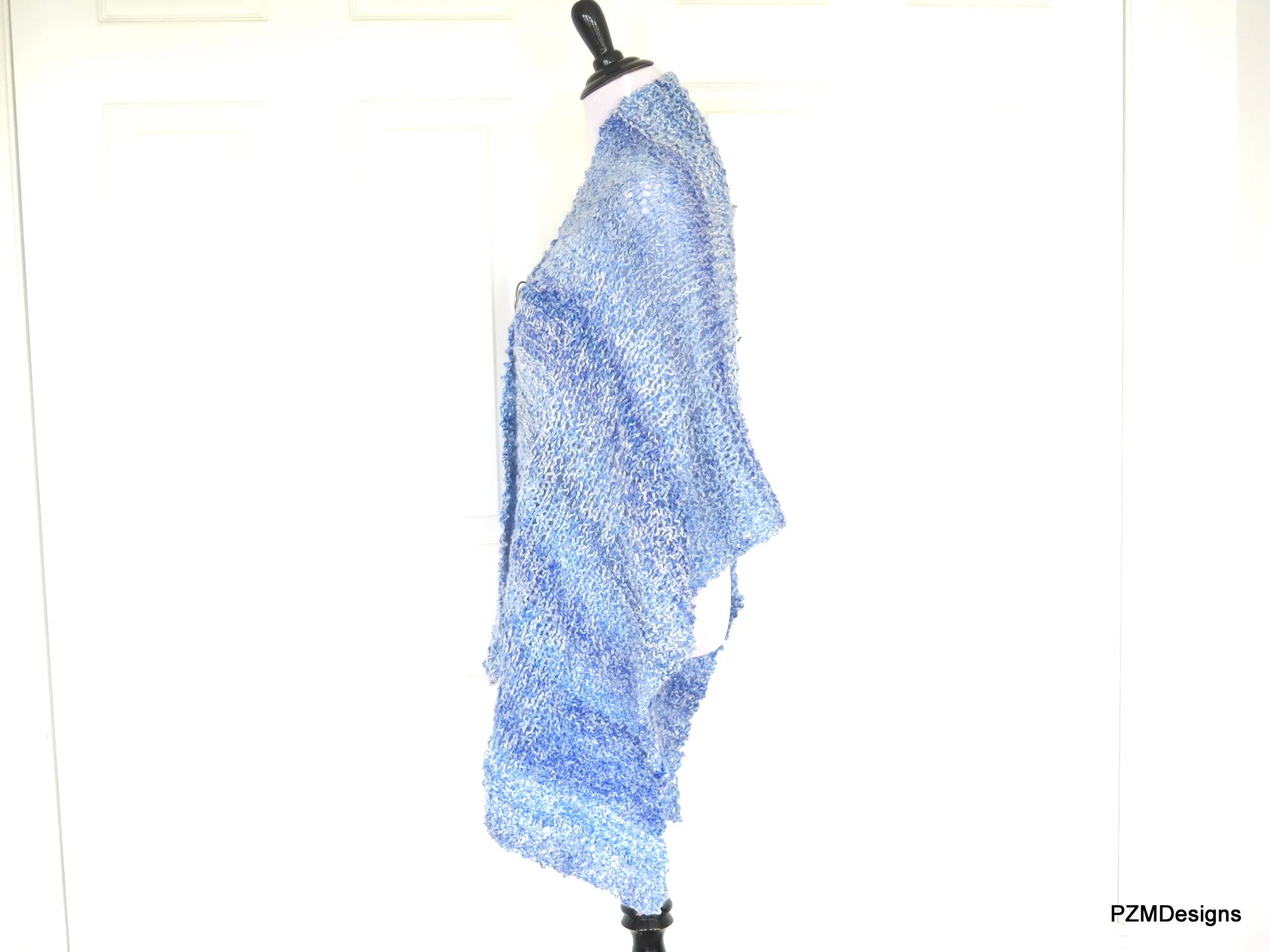 Light Blue Shawl, Extra Large Hand Knit Prayer Shawl