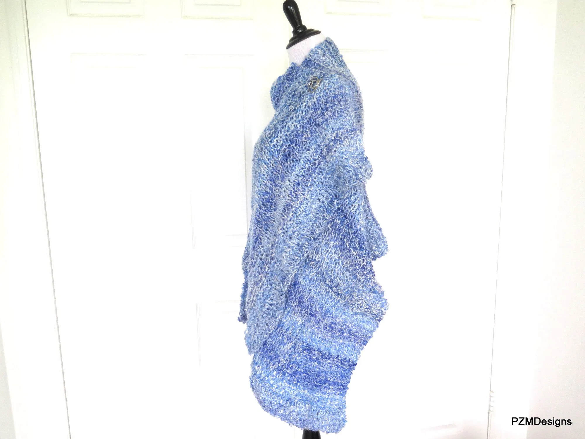 Light Blue Shawl, Extra Large Hand Knit Prayer Shawl