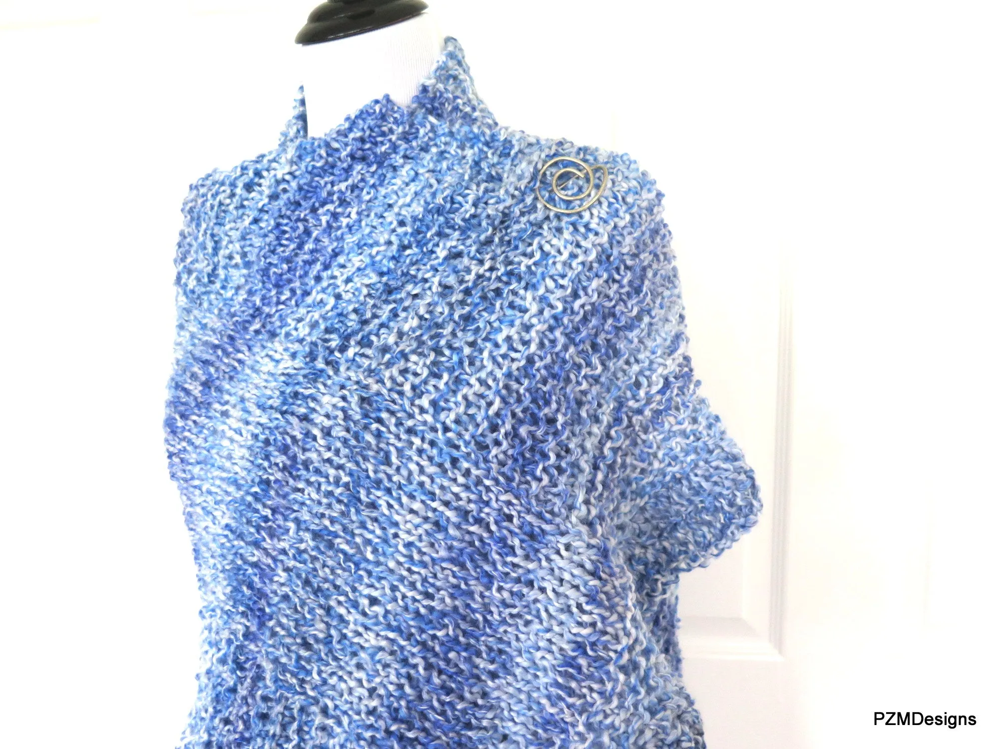 Light Blue Shawl, Extra Large Hand Knit Prayer Shawl