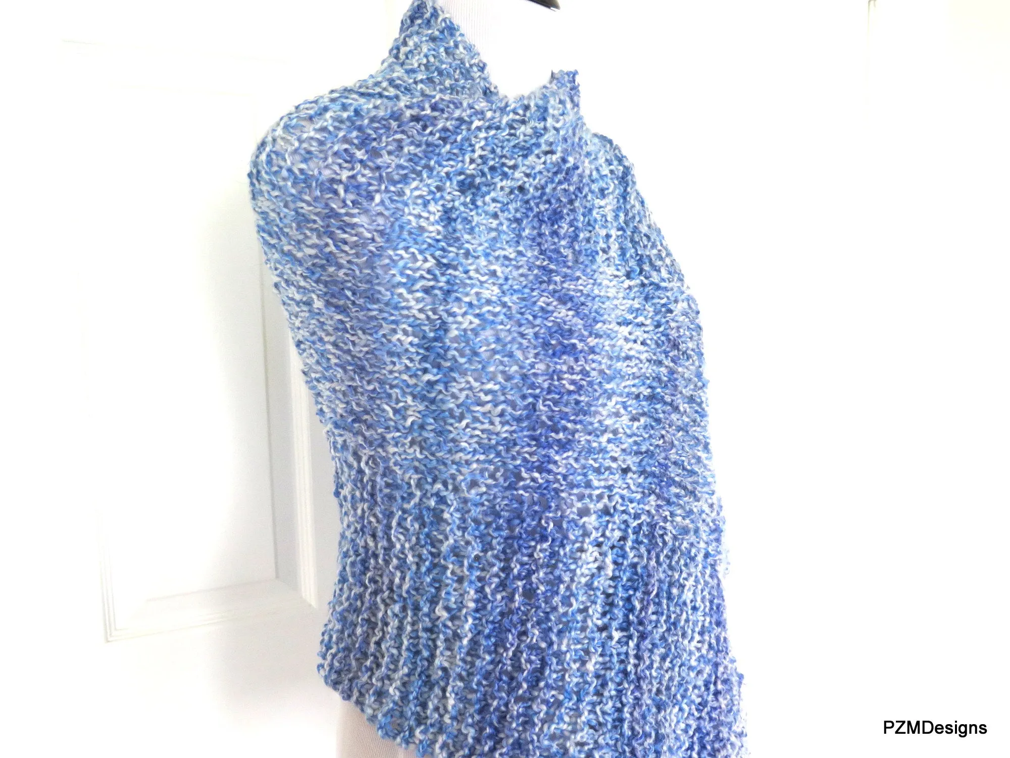 Light Blue Shawl, Extra Large Hand Knit Prayer Shawl