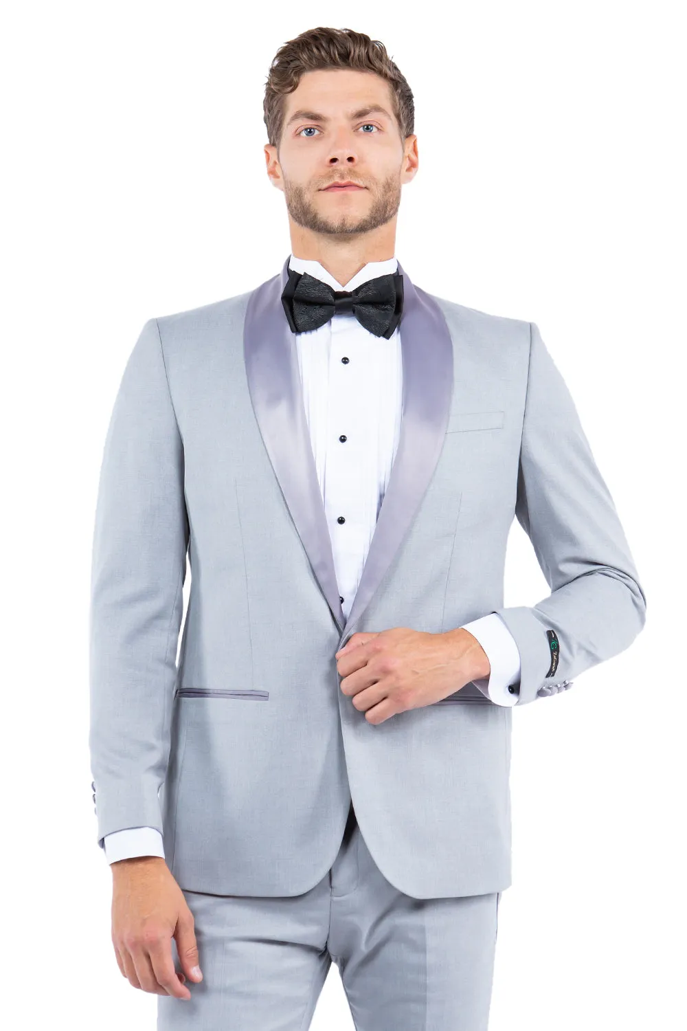 Light Gray Shawl Collar Tuxedo Jacket - Modern Fit