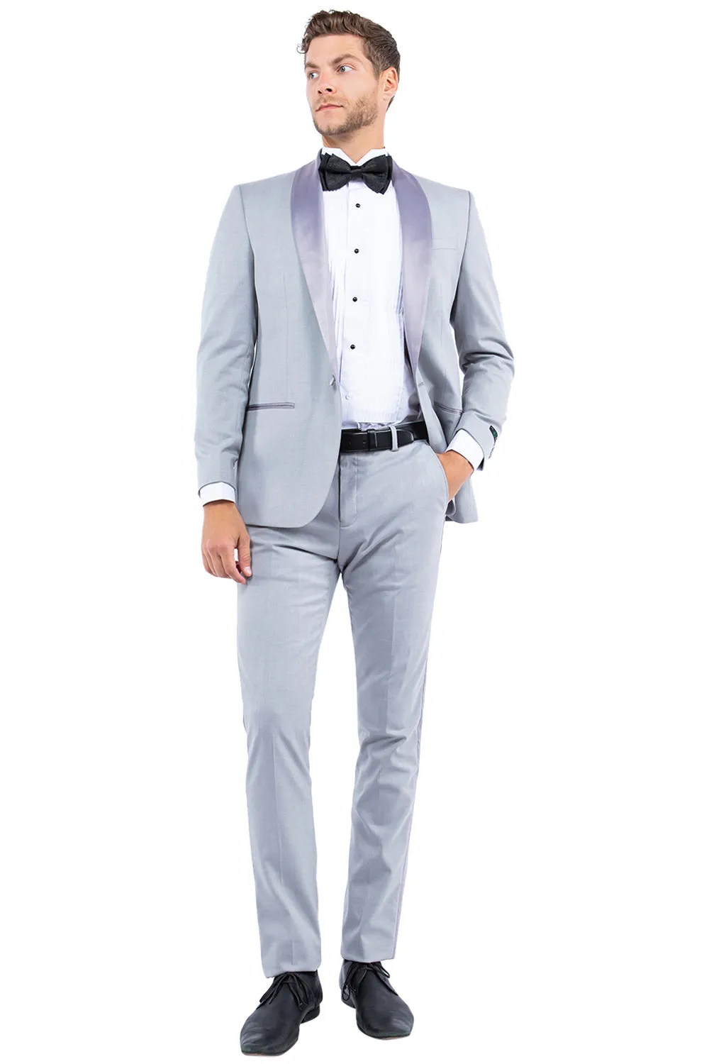 Light Gray Shawl Collar Tuxedo Jacket - Modern Fit