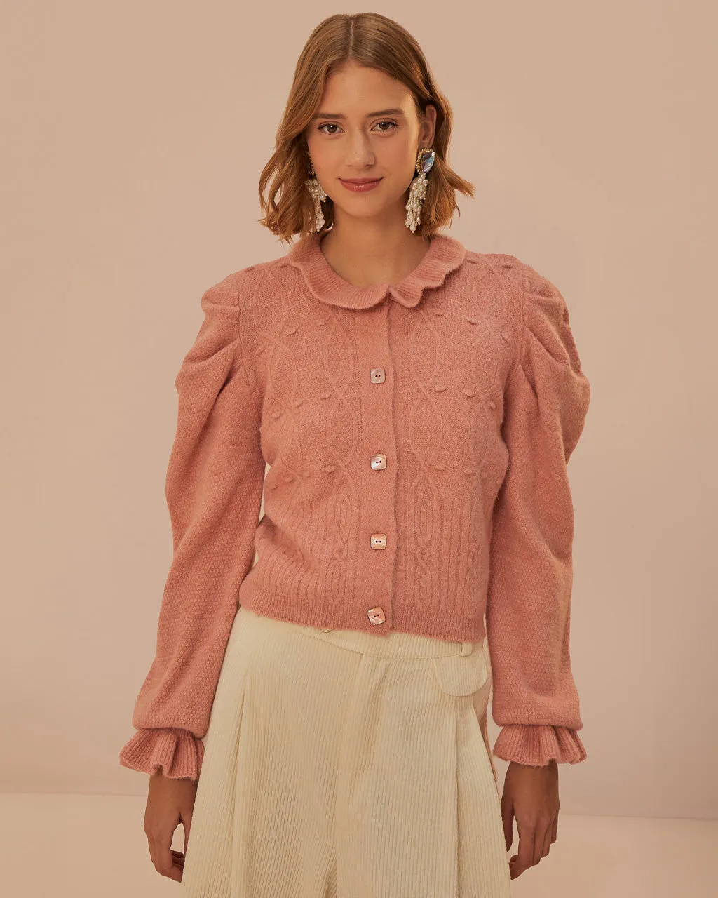 Light Pink Ruffle Knit Cardigan