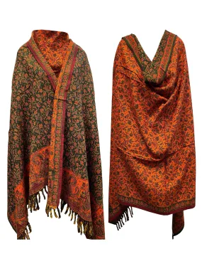 LUXURY HANDMADE  Orange Green Floral Scarf Yak Wool yoga blanket stole unisex Travel Wrap Meditation Soft Shawl special Gift for her