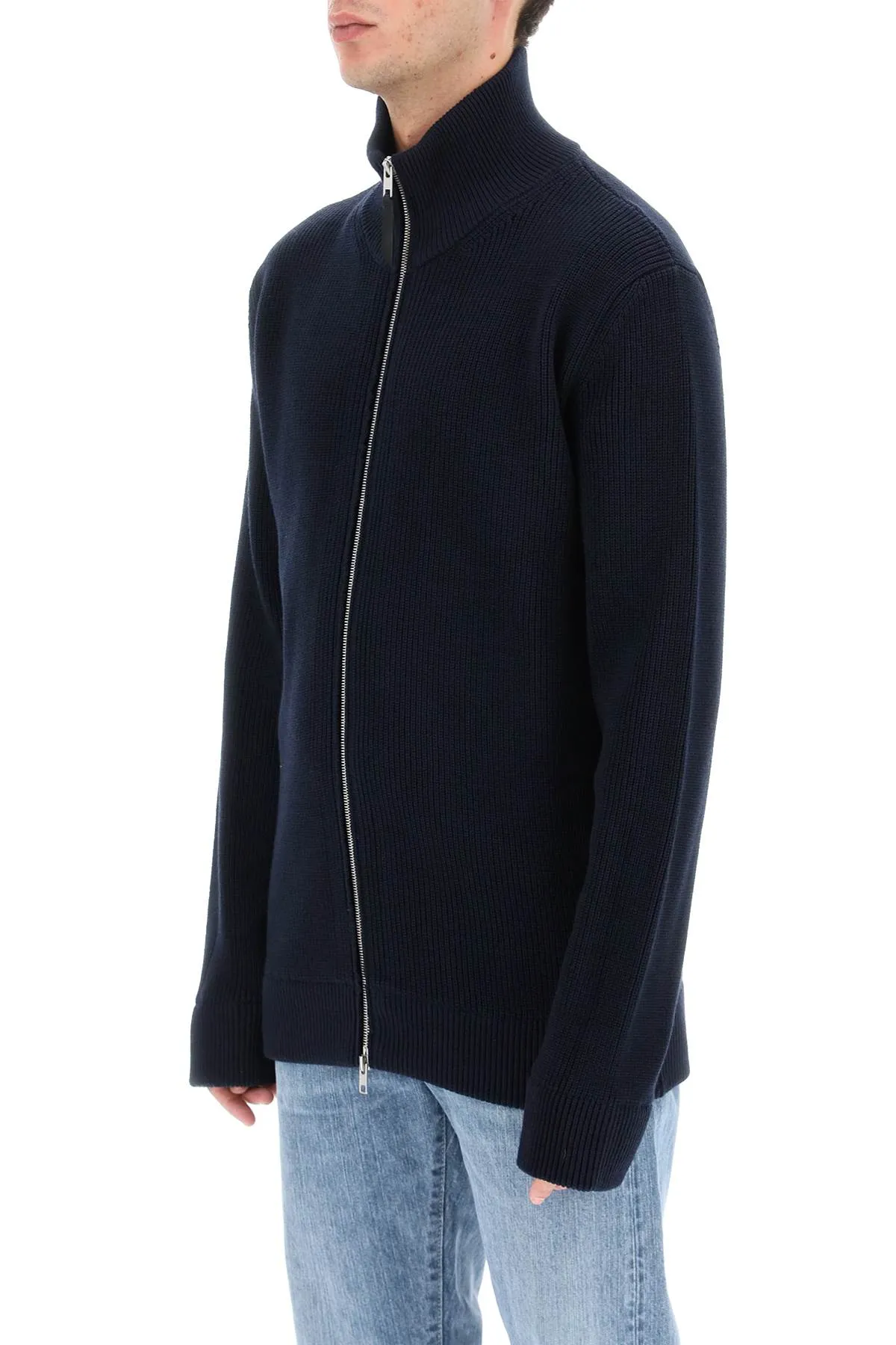 Maison margiela full zip cardigan in wool and cotton