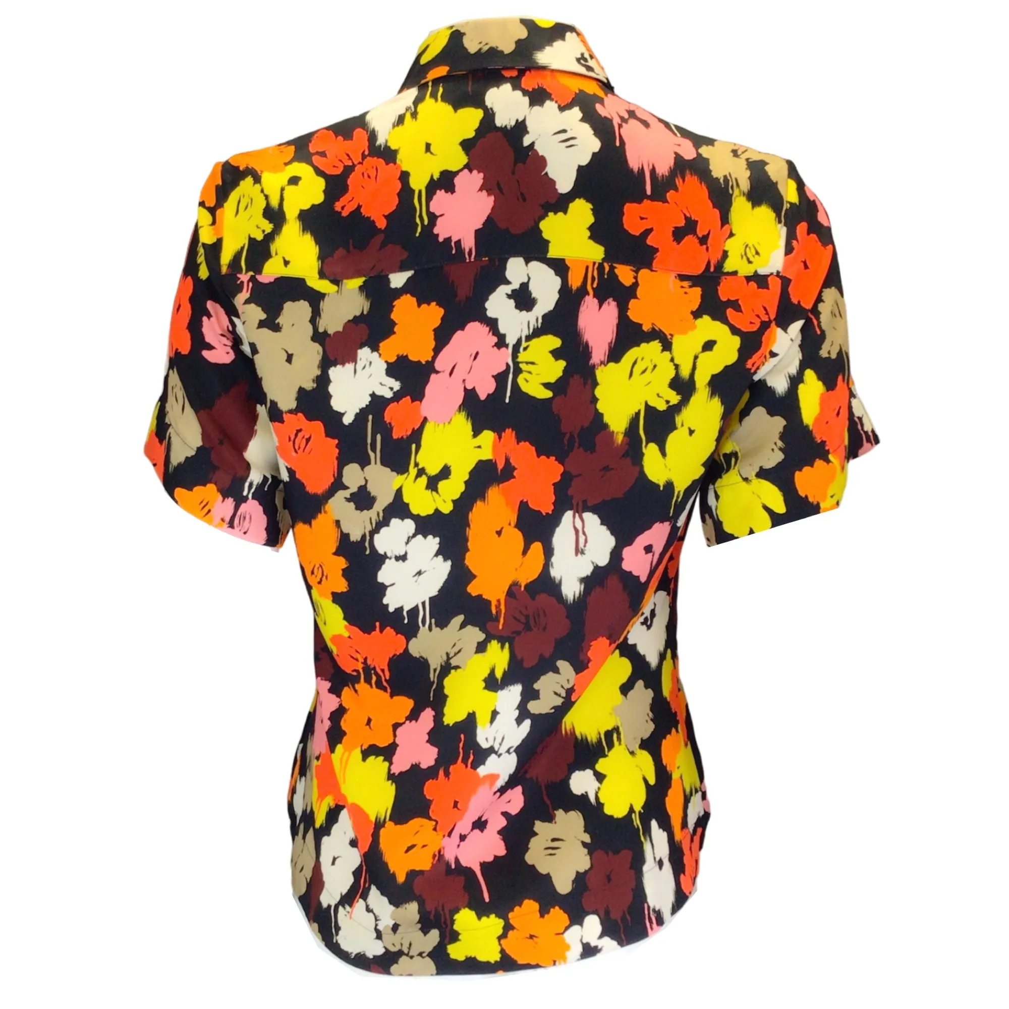 Maison Rabih Kayrouz Black / Yellow / Orange Multi Floral Printed Short Sleeved Blouse