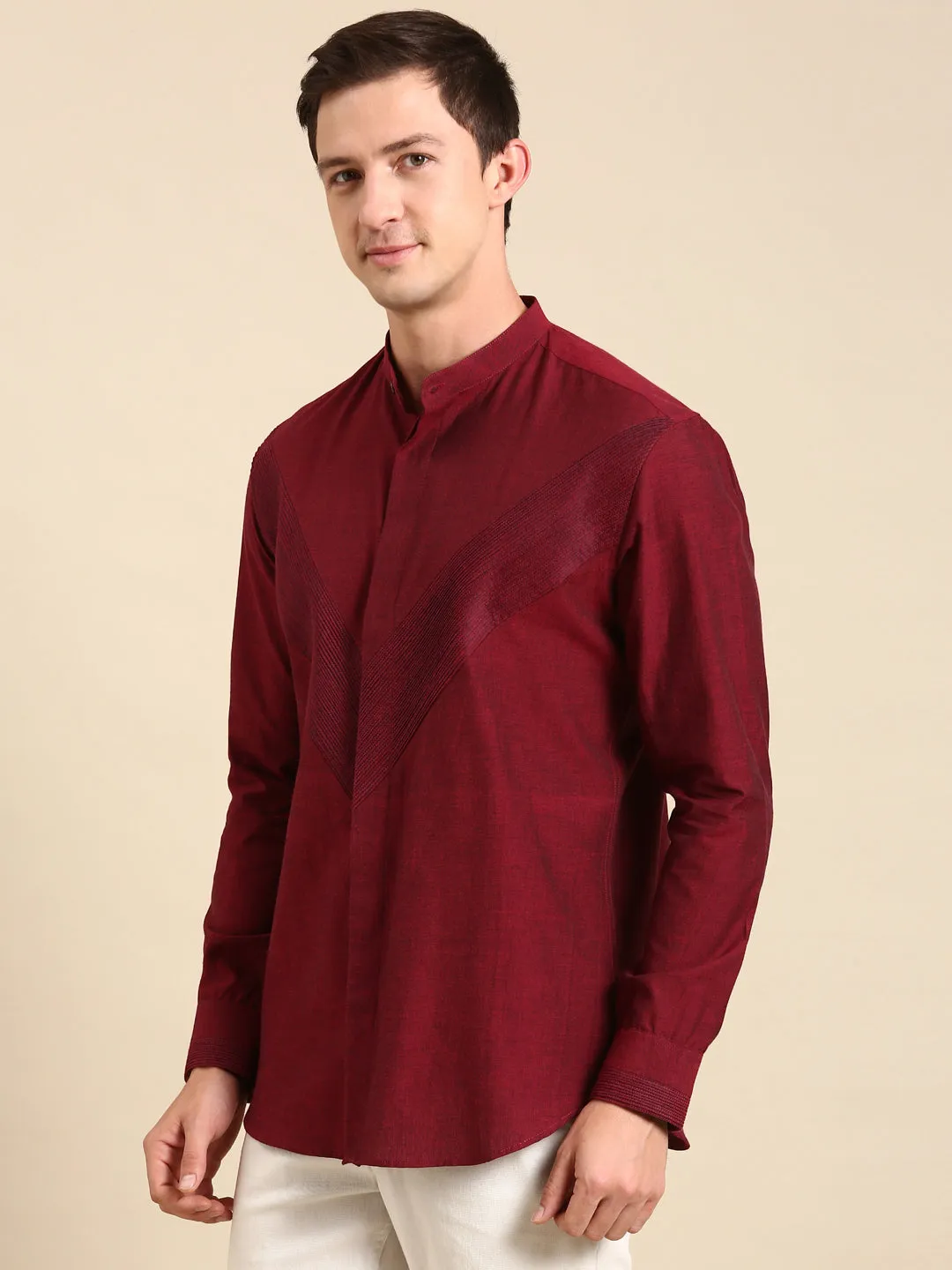 Maroon Malai Cotton Designer Shirt for Men - MM0850