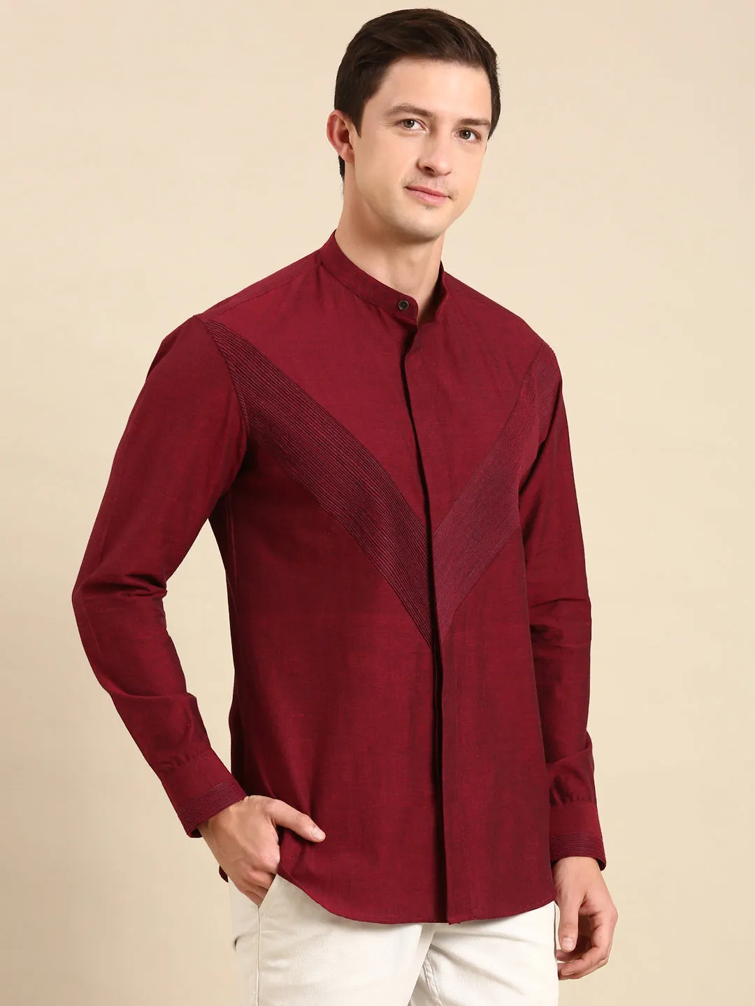 Maroon Malai Cotton Designer Shirt for Men - MM0850