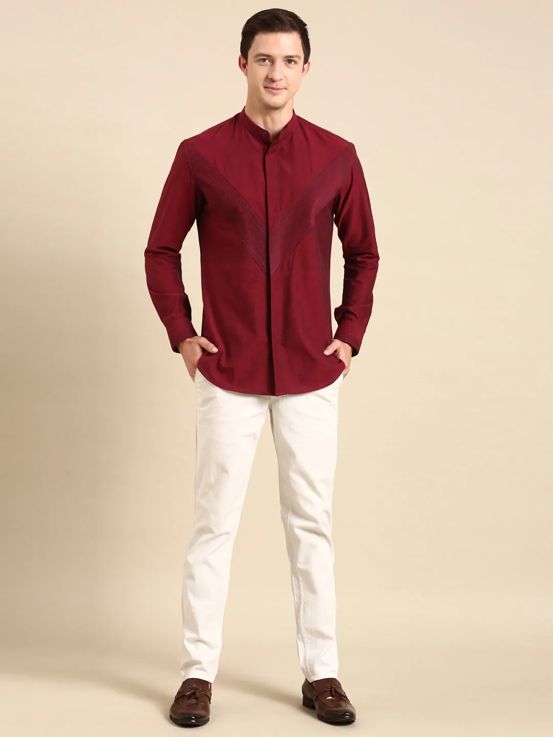 Maroon Malai Cotton Designer Shirt for Men - MM0850