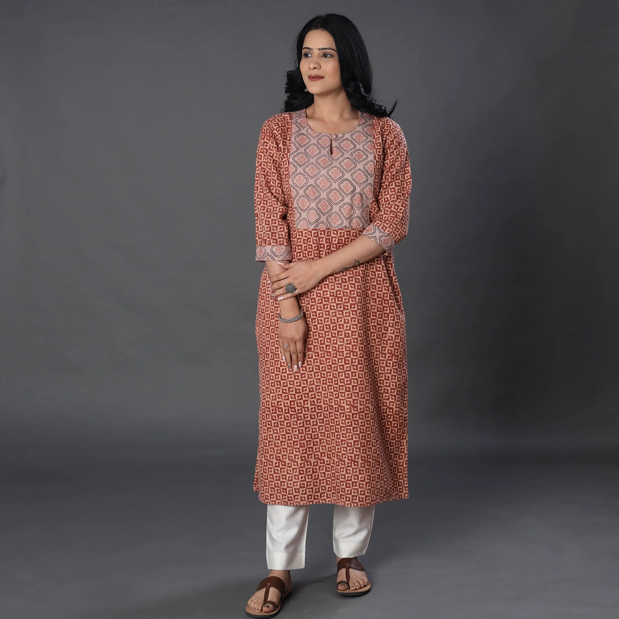 Maroon - Merino Wool Pedana Kalamkari Block Printing Handwoven Kurta