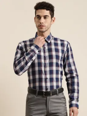 Men's Cotton Navy & White & Casual Shirt