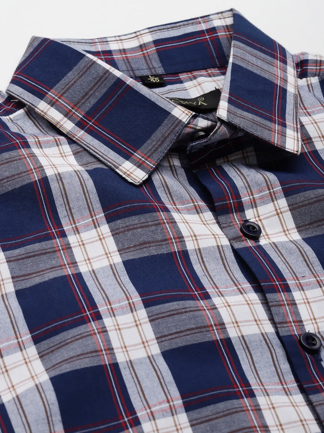 Men's Cotton Navy & White & Check Formal Shirt - Sojanya