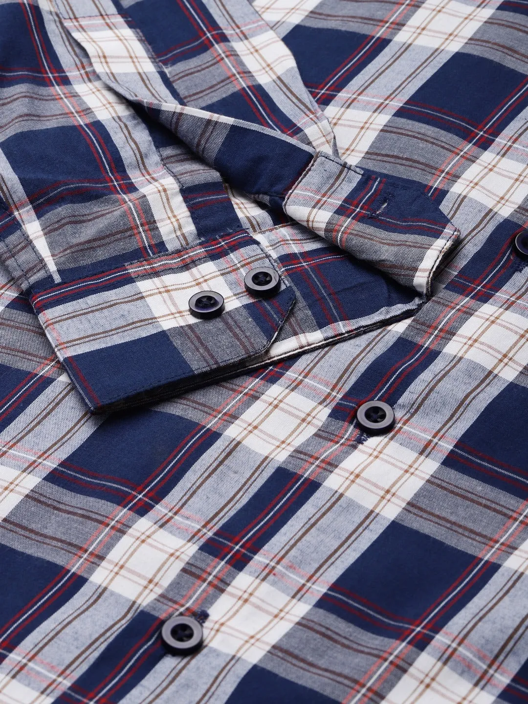 Men's Cotton Navy & White & Check Formal Shirt - Sojanya