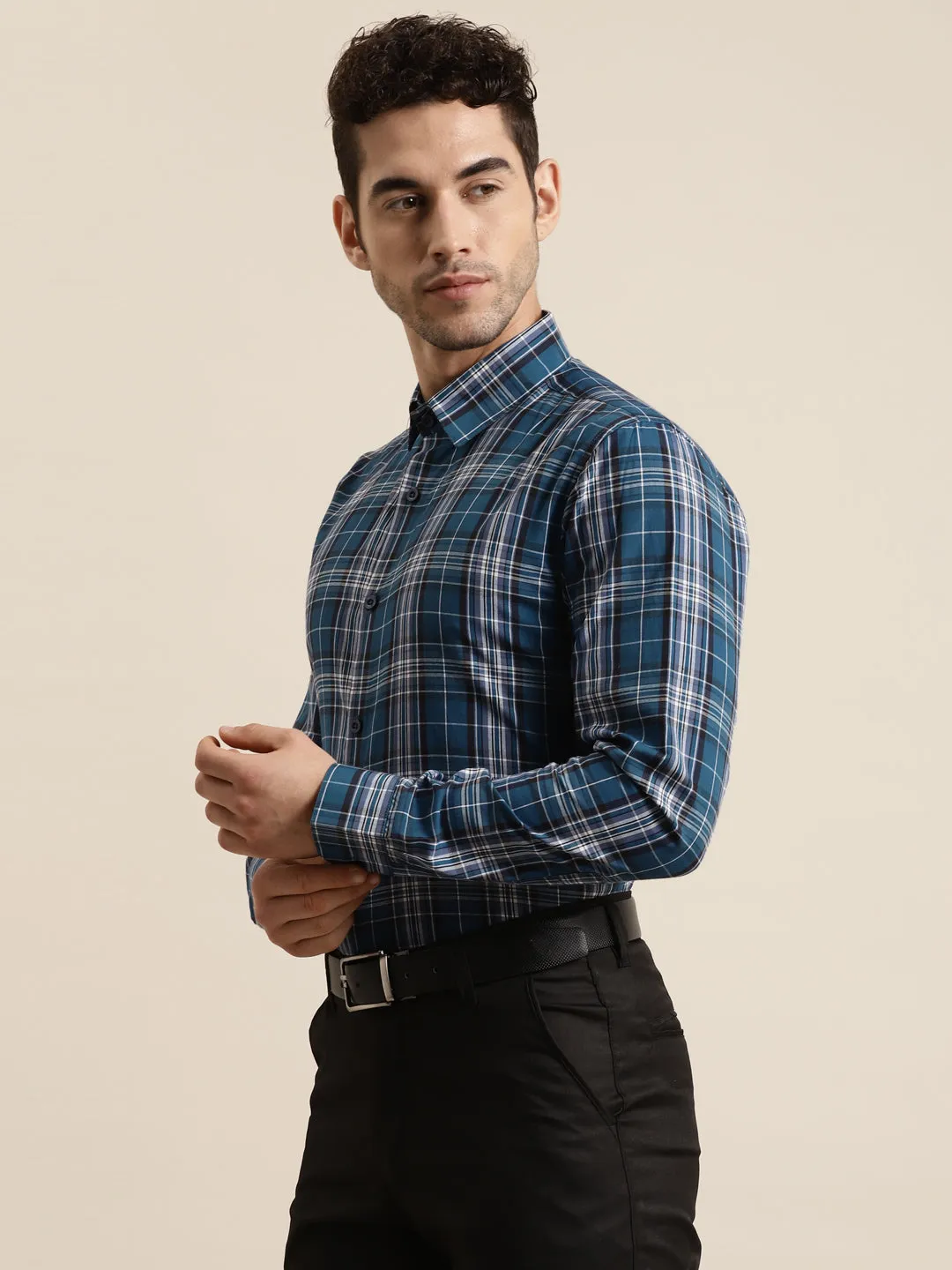 Men's Cotton Peacock & Black Casual Shirt