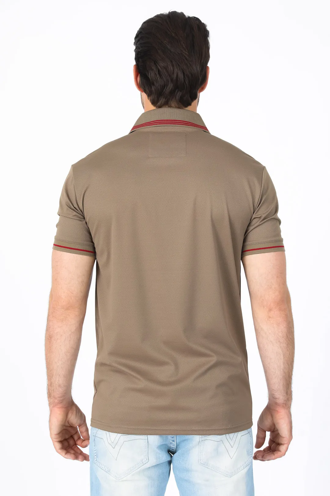 Mens Modern Fit Stretch Cotton Khaki Polo