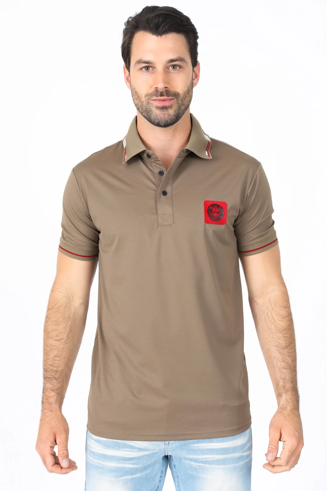 Mens Modern Fit Stretch Cotton Khaki Polo