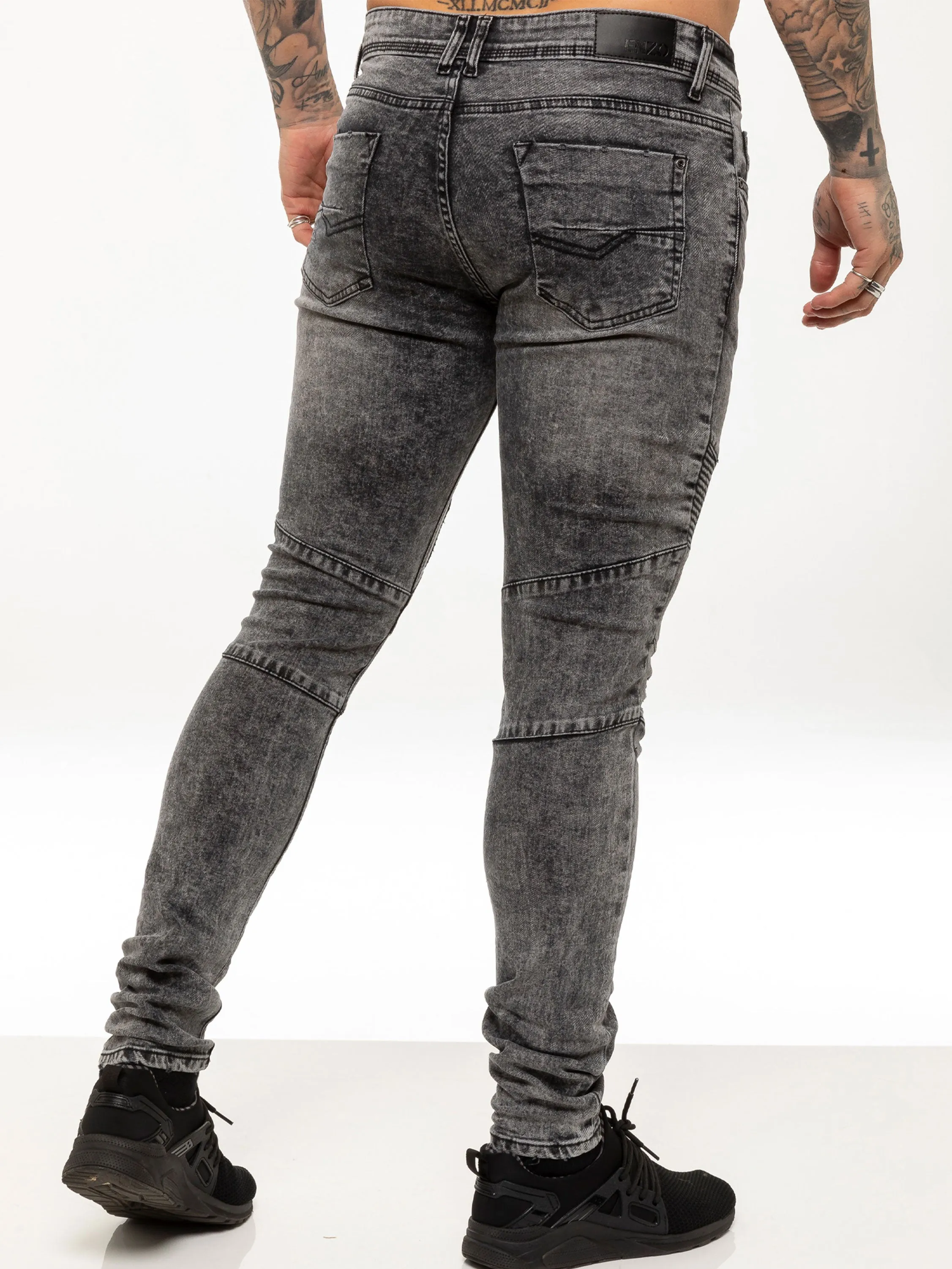 Mens Super Skinny Stretch Biker Denim Jeans | Enzo Designer Menswear