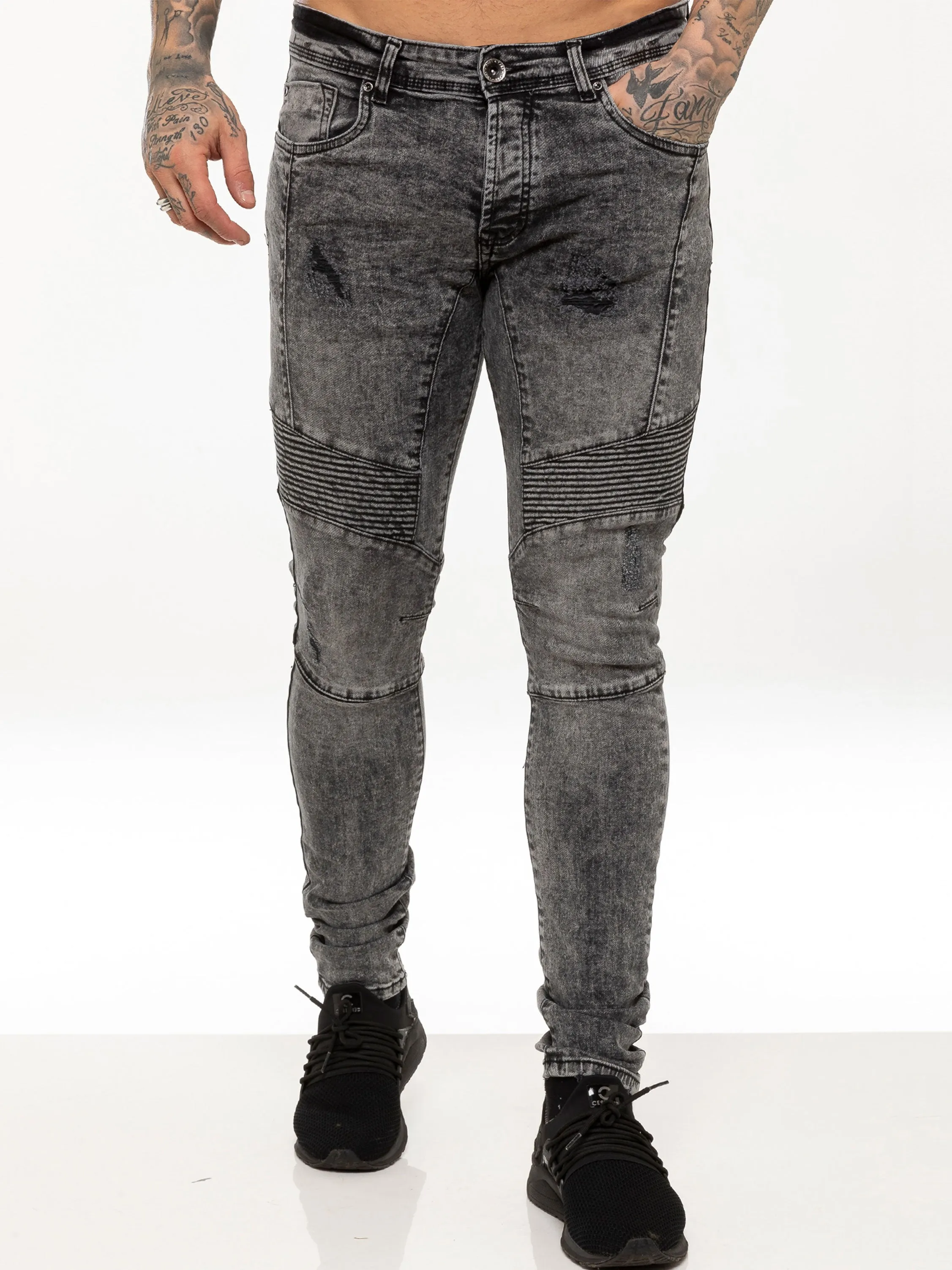 Mens Super Skinny Stretch Biker Denim Jeans | Enzo Designer Menswear