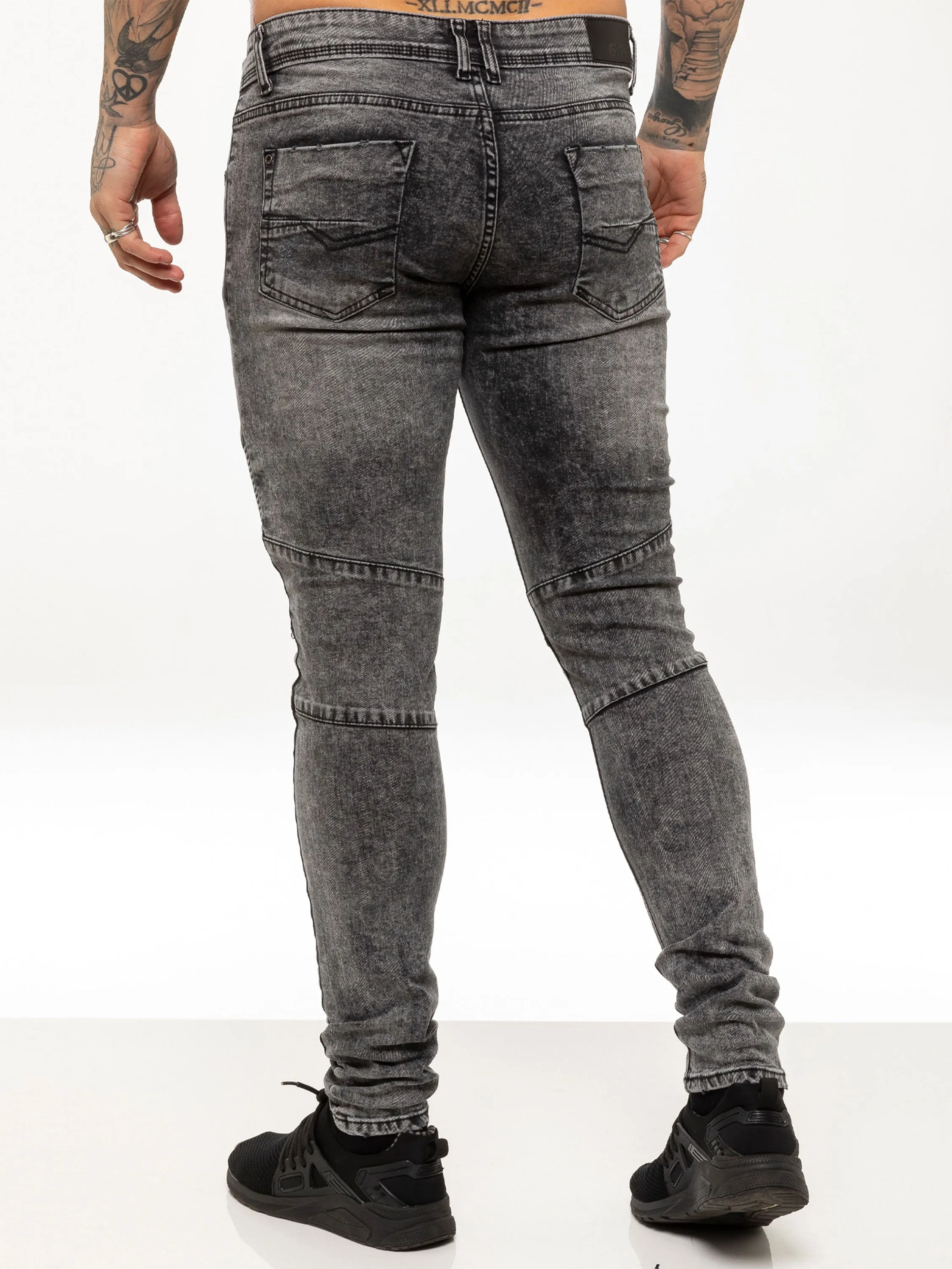 Mens Super Skinny Stretch Biker Denim Jeans | Enzo Designer Menswear