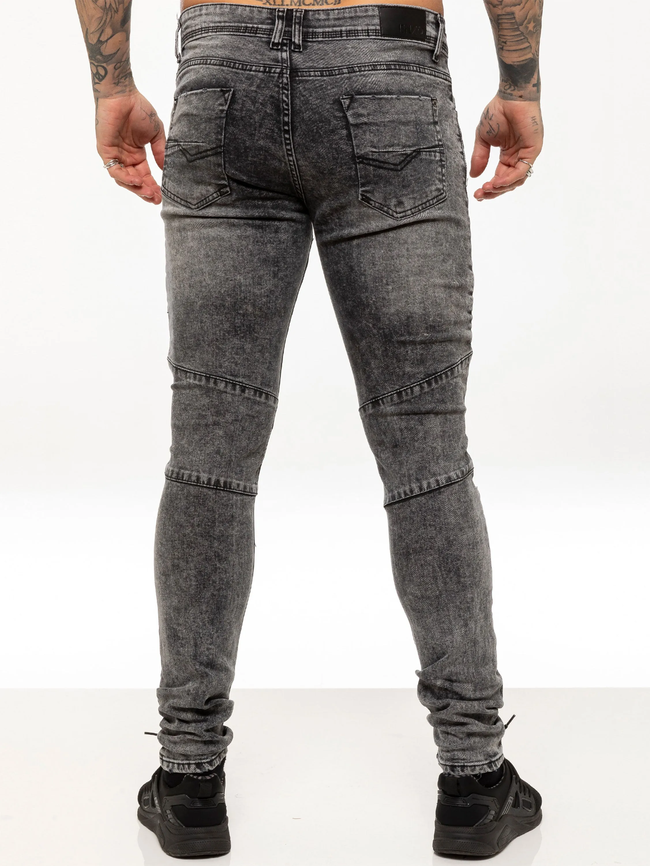 Mens Super Skinny Stretch Biker Denim Jeans | Enzo Designer Menswear