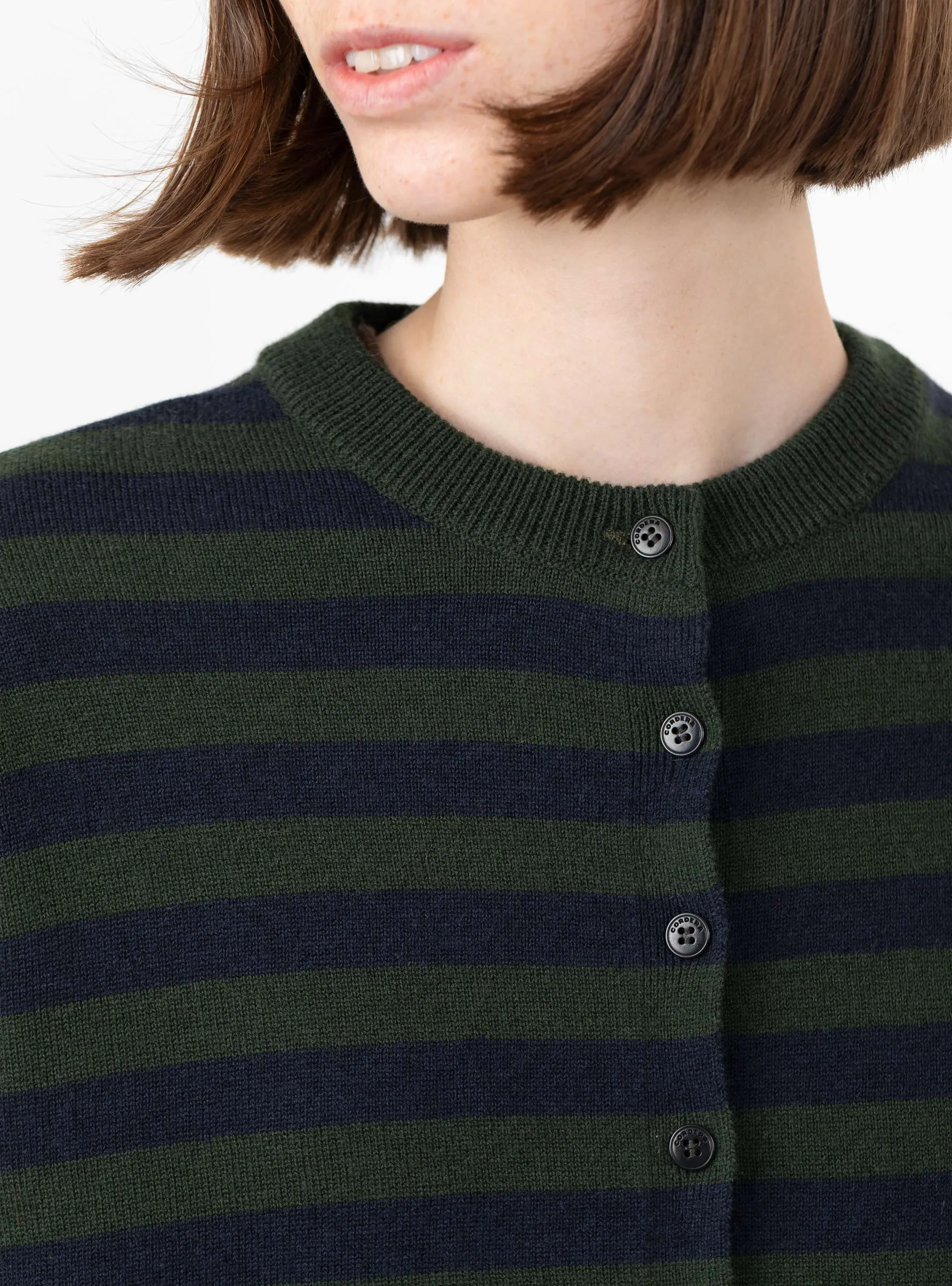 Merino Wool Striped Cardigan Green