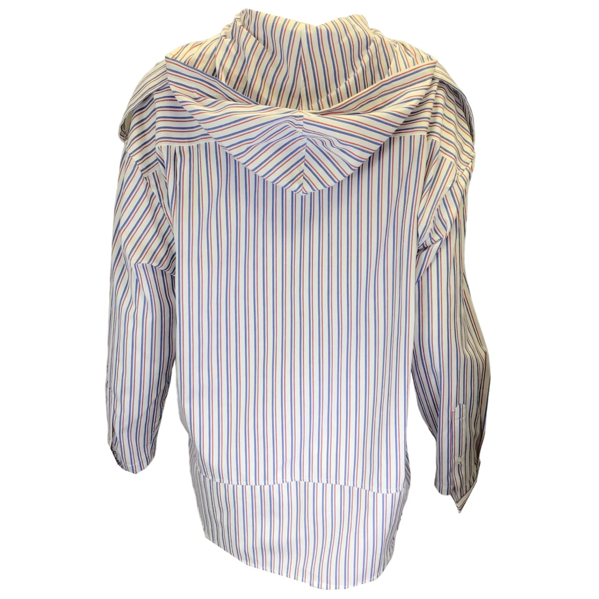 Meryll Rogge White / Blue / Red Striped Hooded Cotton Blouse